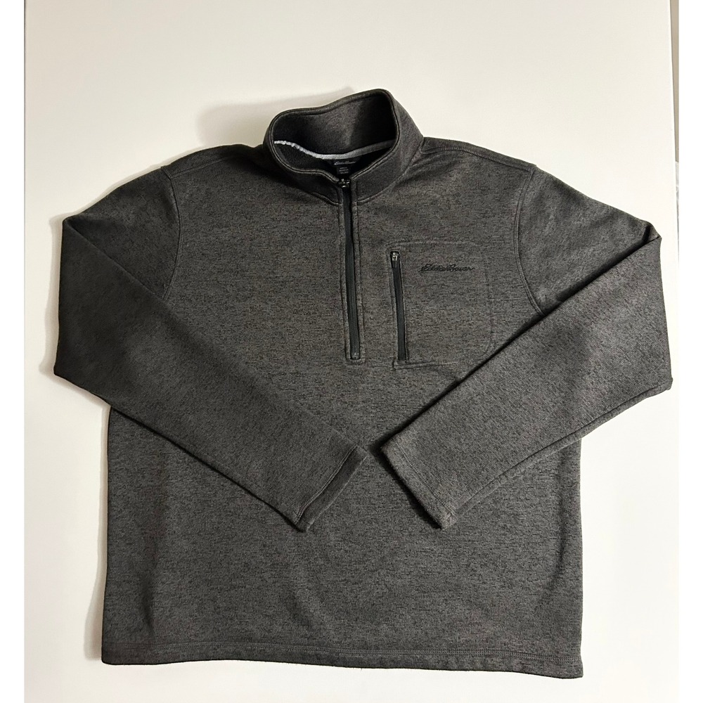 Eddie Bauer Mens XXL Gray Heather Fleece Lined Quarter Zip Pullover Sweater